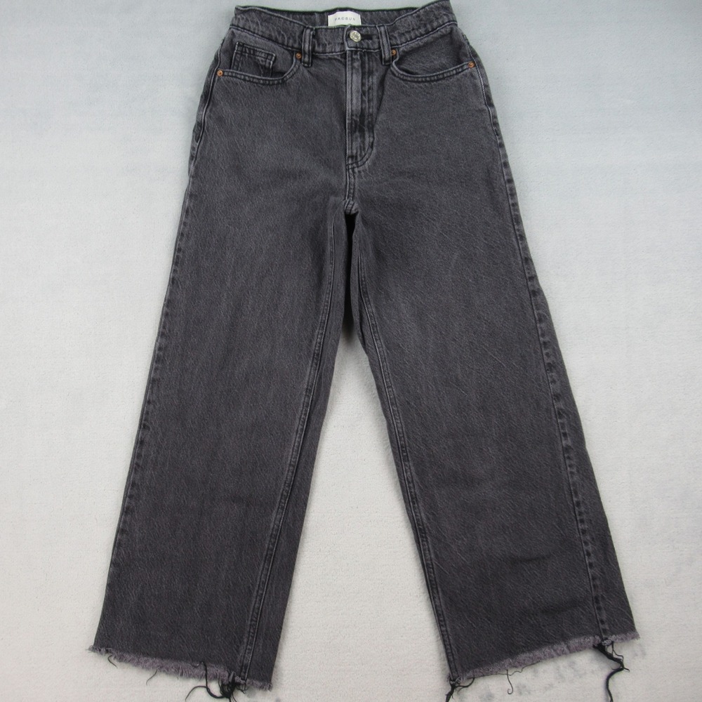 PacSun Nora Wide Leg Jeans Womens 24 Black Acid Wash High Rise Raw Hem Denim